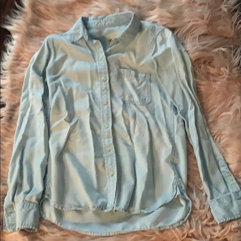 Light Blue Faux Denim Button Down